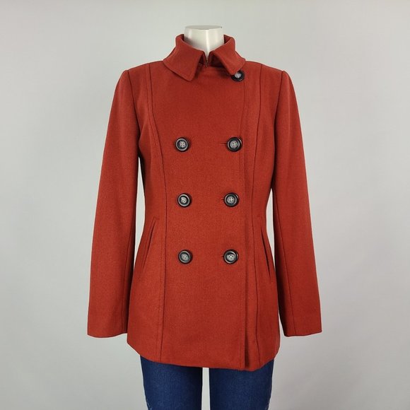 Bob Timberlake Size M Wool Rust Colored Double Breasted Pea Coat - Picture 1 of 16